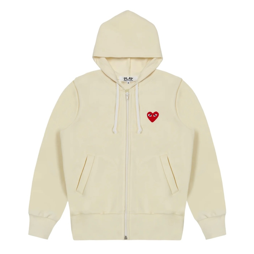 CDG PLAY zip up hoodie. Ivory size M. NWT